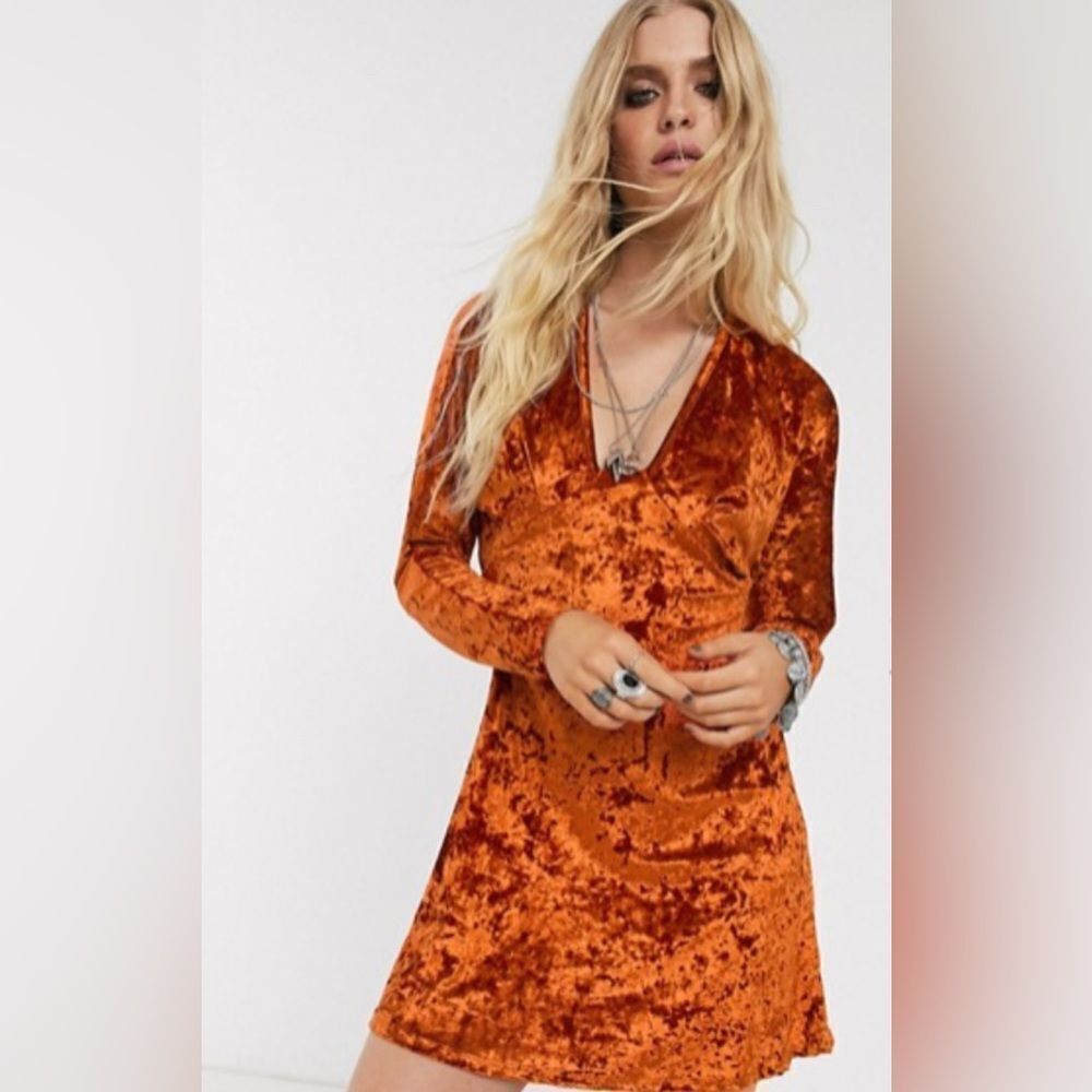 ASOS Orange Crushed Velvet Bodycon Dress US Size 2
